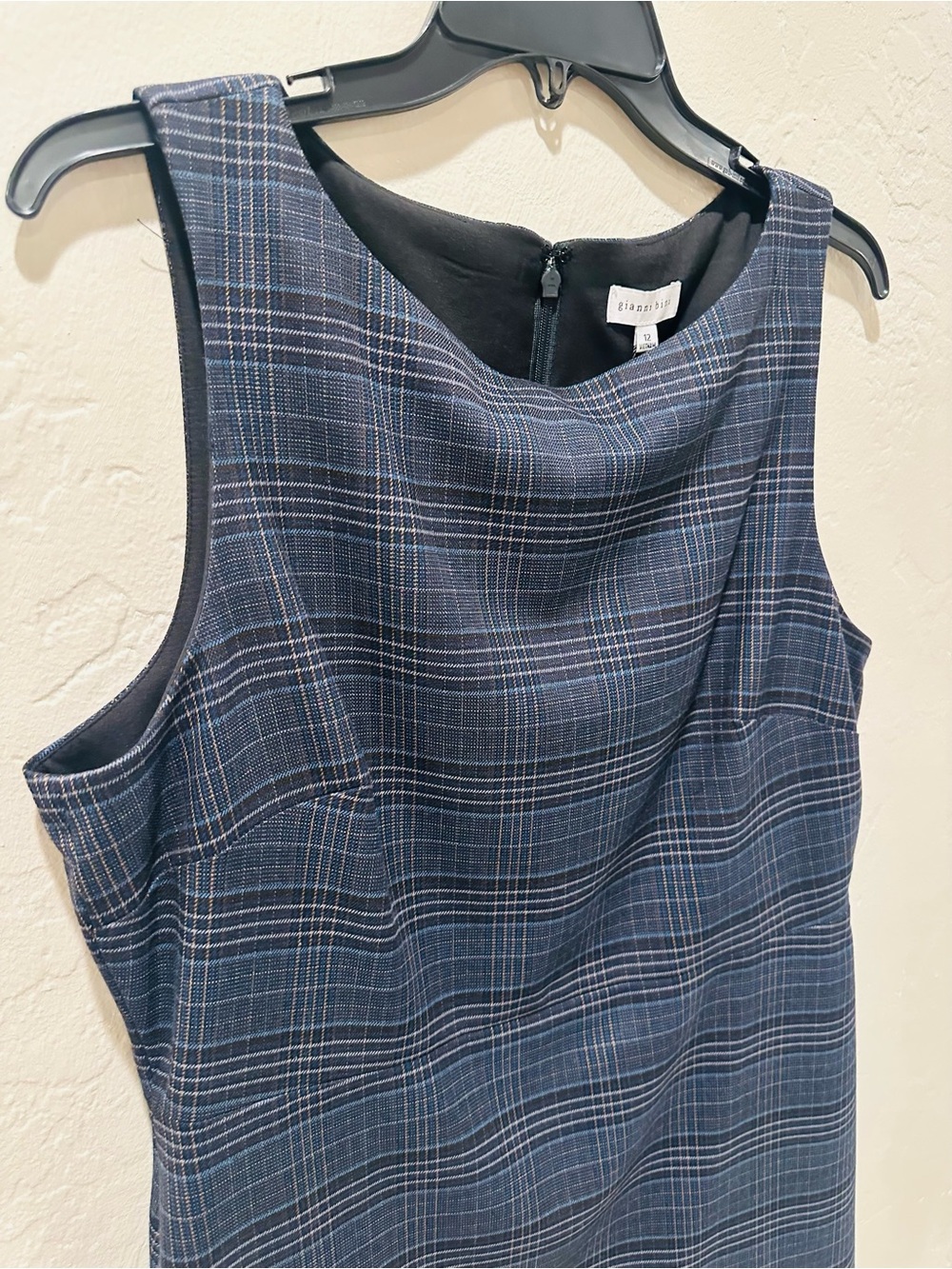NWT Gianni Bini Charlotte Crepe Plaid Print Boat Neck Sleeveless A-Line Dress 12 - Picture 6 of 11